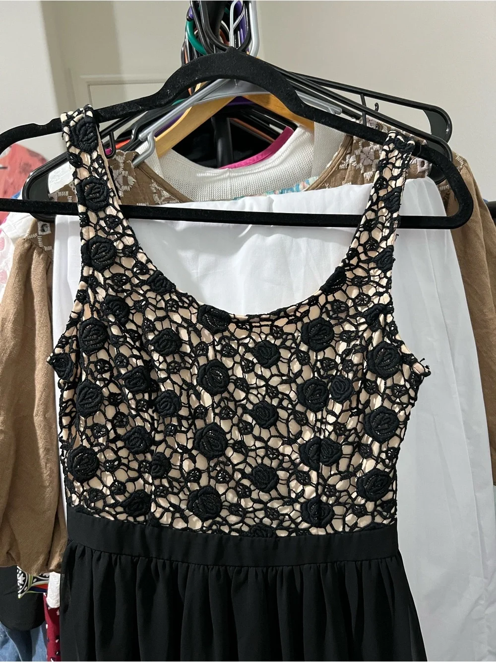 LC Lauren Conrad Black Maxi Dress with Cream  Embroidered Lace Bodice